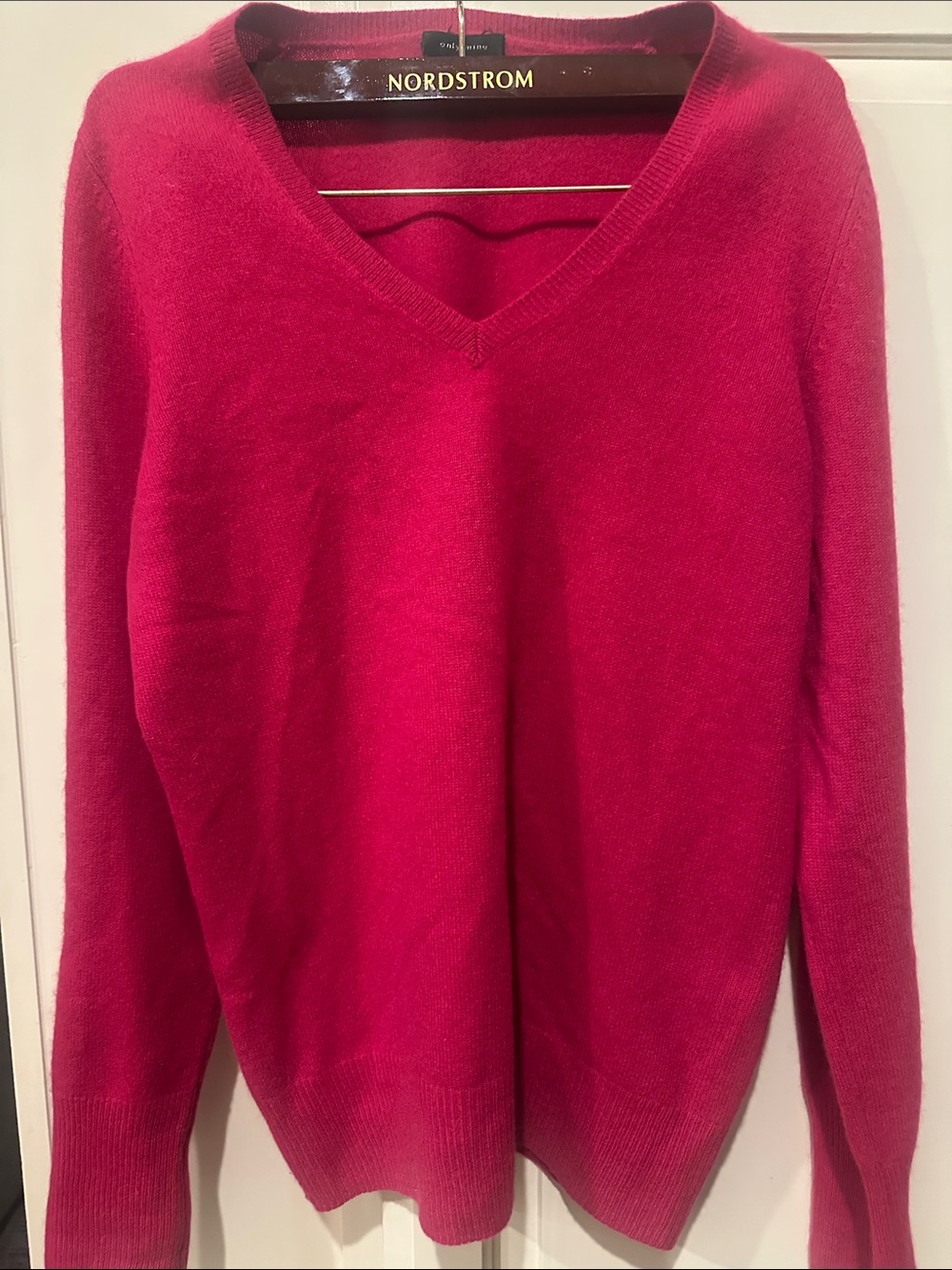 Only Mine 100% Cashmere V-Neck Sweater in deep pink